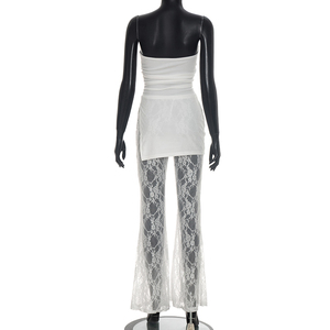 Viviblook D26JP093 Mono de Verano para Mujer, Sexy, Sin Mangas, Sin Tirantes, Color Sólido, con Abertura, Encaje, Patchwork, Estilo Flare, para Club - Product Image 4