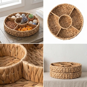 Bandeja de Servir Tejida de Jacinto de Agua Ecológica, Plato Multisecciónal para Frutos Secos, Caja de Almacenamiento para Mesa de Centro y Cocina - Product Image 5