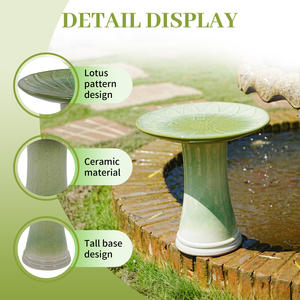 Green Ombre Ceramic Round <b>Bird</b> Bath Floor <b>Standing</b> Eco-Friendly Lightweight for Outdoor Garden Planter with <b>Birds</b> <b>Feeding</b> Home - Product Image 3