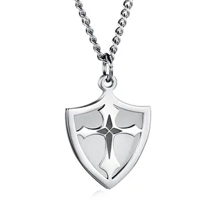 Customized Jewelry Jesus Cross Stainless Steel Pendant Coin Necklace for Men Women shield with cross necklace