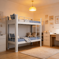 Lit superposé personnalisable pour dortoir étudiant, moderne, en acier blanc, double, robuste, pour école/auberge/employé, hôtel, hôpital