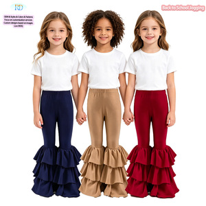 Pantaloni a Tre Strati con Orlo Arricciato per Bambina, Leggings Svasati in Cotone per Neonata, Ideali per il Ritorno a Scuola - Product Image 1