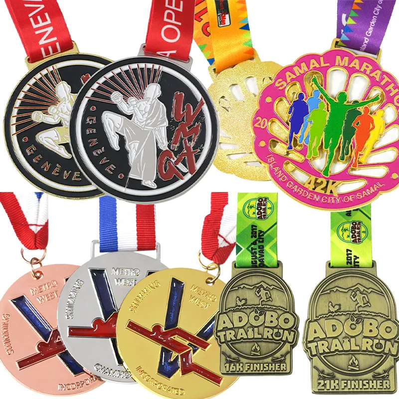 Personalice su propio logotipo Artesanía de metal Aleación de zinc 3D Maratón Correr Carrera Finisher Medalla Deporte Medalla en blanco