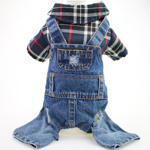 Roupa jeans xadrez para cachorros, calças jeans para cães pequenos primavera - Product Image 5