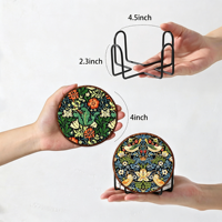 Ensemble de 6 sous-verres en céramique à motif floral vintage, sous-verres ronds absorbants, avec base en liège, s'adaptent à votre décoration intérieure