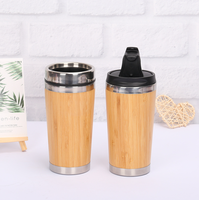 Tasse à café en bambou naturel personnalisable, flacons d'eau, en acier inoxydable 450, sous vide, avec couvercle sans BPA, de 18/8 ml/16OZ