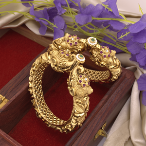 Juego de brazaletes de latón abiertos con diseño de elefante vintage étnico indio, con piedras de rubí, joyería nupcial tradicional para mujer. - Product Image 3