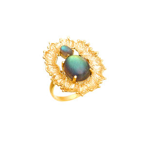 แหวนเงินแท้ทำมือขายส่ง ประดับพลอยลาบราโดไรต์ ฝังแบบหนามเตย ชุบทองคำแฟลช ทันสมัย เหมาะสำหรับงานแต่งงานและงานปาร์ตี้ - Product Image 1