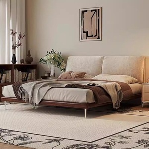 Elephant Ear <b>Bed</b> Chenille Fabric Upholstered Solid Wood <b>Double</b> <b>Bed</b> With <b>Folded</b> Edges Master Bedroom Vintage Style - Product Image 3