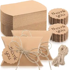 Custom Personalized Design Antique Pillow Party Birthday Gift Wrapping Kraft Paper wedding candy box with tag