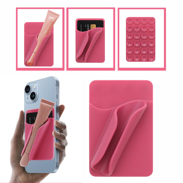 2026 Silicone Suction Cup Lipstick Phone Card Holder Lipstick Holder Phone Case for Most Cell Phone Card Card with Lip Balm