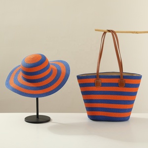 Sac de plage et chapeau en paille tressée avec poignées en cuir de bonne qualité, ensemble sac fourre-tout - Product Image 6
