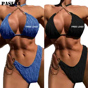 PASUXI Custom Fashion Metal Chain Two Piece Swimsuit Summer Swimwear Sexy Bikini Ladies Bathing Suit