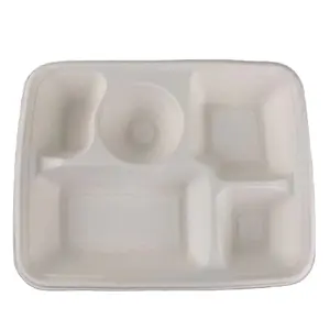 Deep 5 Compartments Lunch Container Bagasse Food Tray