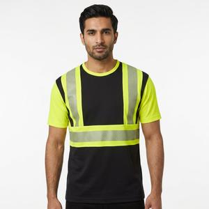 100% Cotton Reflective Construction Shirt for Men <b>Hi</b> Vis Work Wear <b>Running</b> Tee with High Visibility Customizable Safety Shirts - Product Image 1