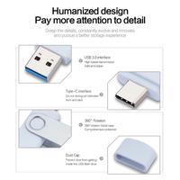 Kasar USB 3.0 ganda & Tipe C Flash Drive dengan rotasi 360 ° 4GB 16GB 8GB 32GB 64GB penyimpanan perangkat silang kecepatan tinggi untuk PC/ponsel