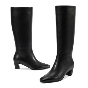 WETKISS-Botas de Cuero Sintético con Punta Cuadrada hasta la Rodilla para Mujer, Zapatos de Tacón Grueso de 2 Pulgadas, Color Negro Occidental, para Otoño e Invierno - Product Image 4
