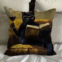 Kongyu Heimtextilien Lustige Schwarze Katze beim Weintrinken Kissenbezüge Dekorative Kissenhüllen für Sofa Couch Wohnzimmer