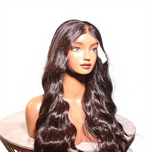 Peluca de Cabello Humano Remy Vietnamita con Frente de Encaje, Ondulado, Doble Trama, Negro Natural, Transparente, Sin Pegamento, Venta al Por Mayor - Product Image 1