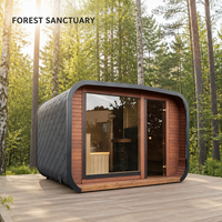Sauna extérieur en bois pour terrasse d'appartement, avec option basse consommation et système anti-humidité, en forme de cube carré