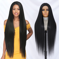 Pelucas de Cabello Natural Resistentes al Calor de Alta Calidad de 40 Pulgadas, Onduladas y Lisas, Pelucas Sintéticas a Precio Económico, Peluca con Frente de Encaje para Mujer Negra