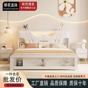 Nordic Style Solid Wood <b>Bed</b> 1.5M 1.8M Modern Minimalist <b>Storage</b> Lighted Headboard Master Bedroom <b>Double</b> <b>Bed</b> - Product Image 5