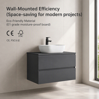 Meuble-lavabo mural flottant moderne et minimaliste de style nordique, gris anthracite poli, avec comptoir en céramique, pour salle de bain, chambre et villa