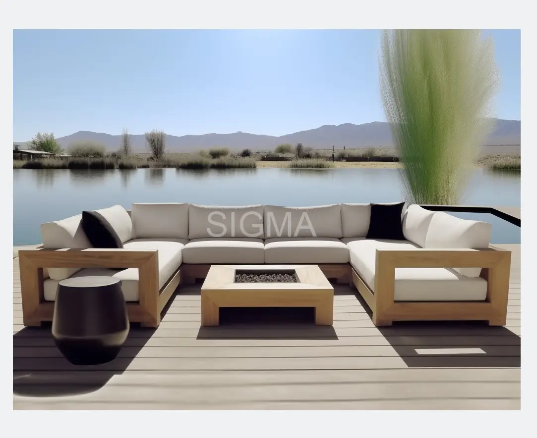 Outdoor patio garden sets wood couch sofa teak furniture  modular U style sectional