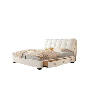 Легкая роскошная кожаная кровать Современная минималистская Главная спальня кремовый стиль многофункциональная большая двуспальная кровать мягкая сумка Свадебная кровать