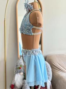 Costume da ballo da sala personalizzato da donna per adulti, top a corsetto in rete con pantaloni a gamba larga, colore beige guscio d'uovo - Product Image 3