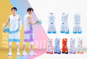 เสื้อบาสเก็ตบอลสำหรับผู้ชายเสื้อบาสเก็ตบอลแห้งเร็วระบายอากาศได้ดี100% โพลีเอสเตอร์ระเหิดพิมพ์ลายดีไซน์สำหรับผู้ใหญ่สีน้ำเงินไซส์พิเศษ - Product Image 2