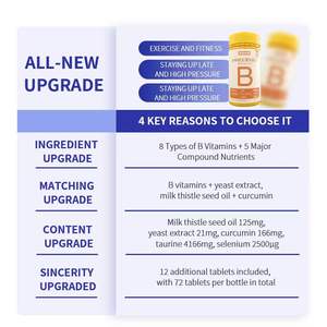Compresse di Vitamina B Multipla di Alta Qualità OEM per Adulti, Certificato GMP, Supporto Immunitario, Grado Alimentare, Etichetta Privata, Vendita all'Ingrosso - Product Image 2