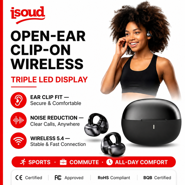 Open Ear Clip Wireless Earbuds AI Translator 360 Surround Sound IPX5 Waterproof Low Latency for Sports Work Travel- 5.4