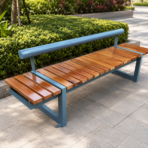 Panca <span class=keywords><strong>da</strong></span> Esterno per Parco con Struttura in Acciaio e Doghe in Legno Massello, Panca <span class=keywords><strong>da</strong></span> <span class=keywords><strong>Giardino</strong></span> con Schienale Singolo per Piazze e Paesaggistica Comunitaria - Product Image 1