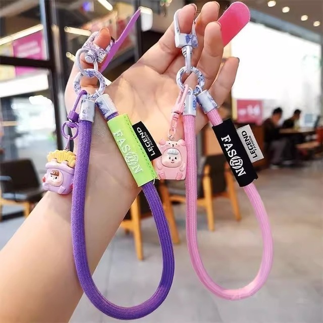 Fashion 3-Strand Braided Phone Lanyard Anti-lost Wrist Strap Universal Phone Case Hanging Charm with Cute Doll