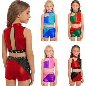 Conjunto de Gimnasia y Danza para Niñas de 6 a 16 Años, Top Corto Metálico con Pantalones Cortos para Clases y Competiciones de Gimnasia y Danza Latina - Product Image 1