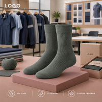 Chaussettes pour hommes en coton biologique, côtelées, couleur anthracite et sauge, avec talon et bout renforcés, tailles graduées, taille personnalisée, logo personnalisé