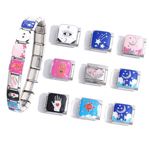 Italian Modular Bracelet Stainless Steel Square Charm Links With Star Moon Eye Hand Design For Unisex Gift - Product Image 2