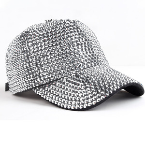 Full Diamond <b>Baseball</b> <b>Cap</b> Handmade Duckbill Hat Monochrome Fashionable <b>Caps</b> White Ab Color Gray Black - Product Image 3