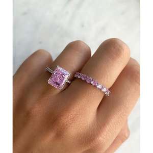 خاتم فضي للنساء بيرل أسود الفولاذ المقاوم للصدأ مجموعات الخطبة تصميم الأحجار الكريمة إصبع <span class=keywords><strong>2</strong></span> قيراط شبه جبل حلقة - Product Image 4