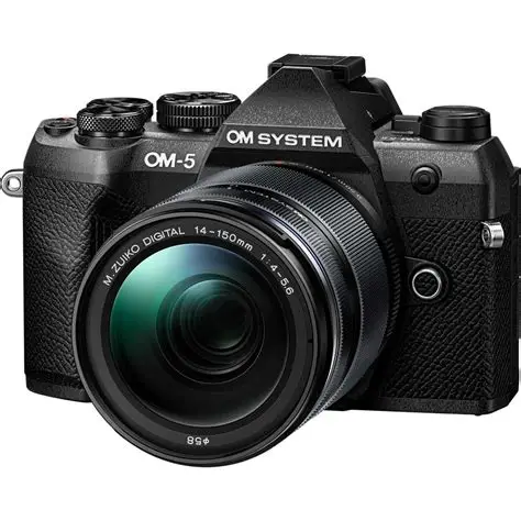 OM System OM-5 Mark II Mirrorless Camera Body Black and Silver with 12-45mm F/4 Pro and 14-150mm F/4-5.6 II Lens 4K