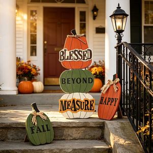 Letrero de jardín de madera con acabado cepillado vintage resistente a la intemperie, diseño de calabaza de otoño, 24.8, para montar en puerta o de pie, Feliz Día de Acción de Gracias - Product Image 6