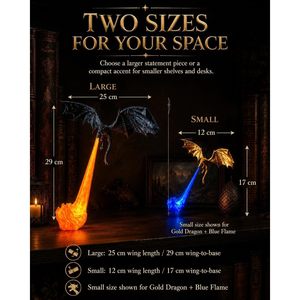 RHUTQP Dragon Bookshelf Nook <b>Light</b> 3D Printed <b>LED</b> Fire Breathing Fantasy Shelf Decor Flying Design Blue or Red Flame Large - Product Image 4