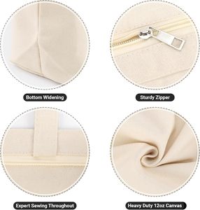 Wholesale Custom Reusable Blank 10OZ-16OZ Cotton <b>Canvas</b> <b>Tote</b> Bag Promotional Gift Long Handle Zipper Closure Eco-friendly - Product Image 3