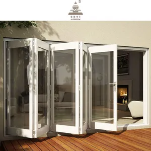 Sistema de acordeón de aluminio blanco de estilo moderno, puerta plegable francesa para interior