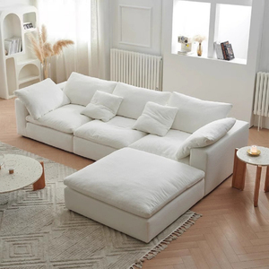 Sofa sudut bagian Modular kain Premium putih alami awan Kondominium kompresi ruang minimalis dengan Ottoman penyimpanan