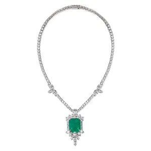 Luxury Fine Jewelry 925 Silver Cubic Zirconia Emerald Necklace Pendants For Necklace