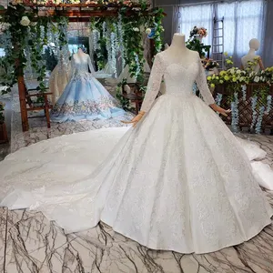 HTL471 2019 Mới Nhất Thanh Lịch Và Đơn Giản Appliqued Ren Dài Tay Áo Wedding Dress Bridal Gowns