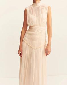 Gaun Maxi Elegan Wanita, Pakaian Kasual Musim Panas Nyaman Tanpa Lengan dengan Kerah Tinggi dan Ruffle - Product Image 2