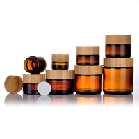 Pot en verre ambré hermétique et opaque de 5g, 15g, 30g, 50g pour crème visage cosmétique et soins de la peau, avec couvercle en bambou – Vente chaude